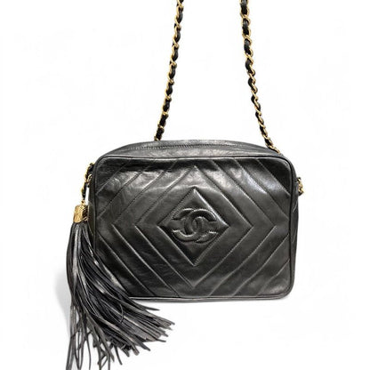 Chanel ⑤ 1981567 Diamond-stitched Lambskin Coco Mark Shoulder Bag Women Black -