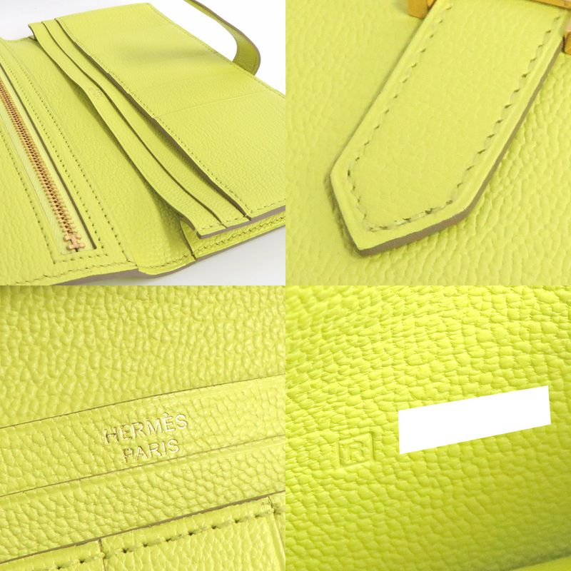 Hermes Bearn Soufflé Chevre Yellow Series Pink Gold Hardware R Stamp