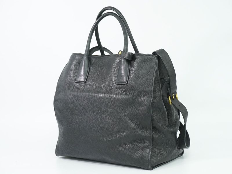 Authentic Prada Leather 2WAY Shoulder Bag Tote Handbag Pochette Black Bag