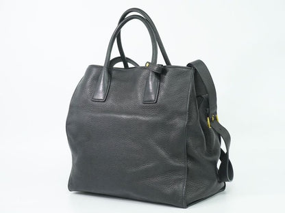Authentic Prada Leather 2WAY Shoulder Bag Tote Handbag Pochette Black Bag