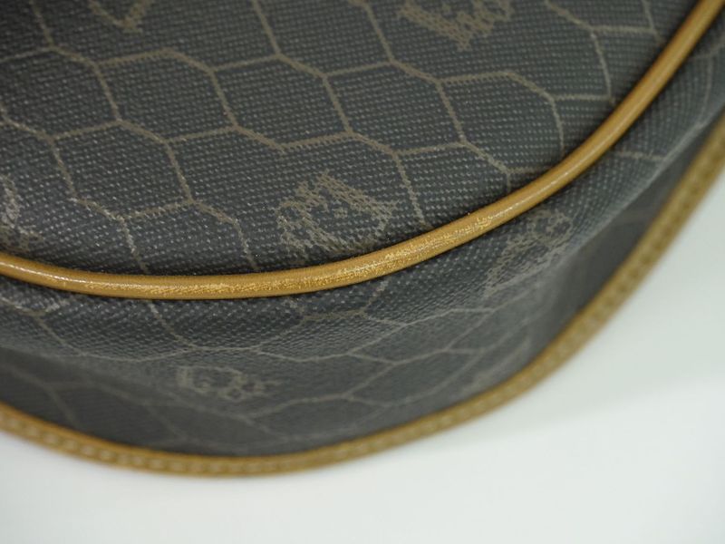 Authentic Christian DIOR Honeycomb Pattern Shoulder Bag Pochette PVC Black