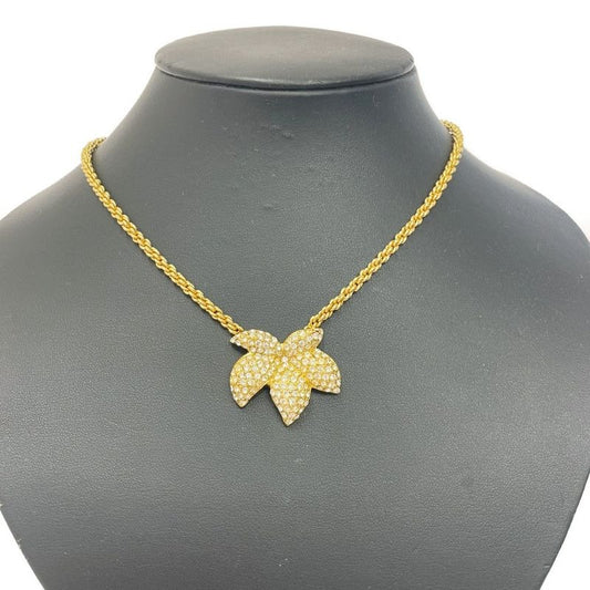 Christian Dior GP Rhinestone Flower Motif Necklace Gold