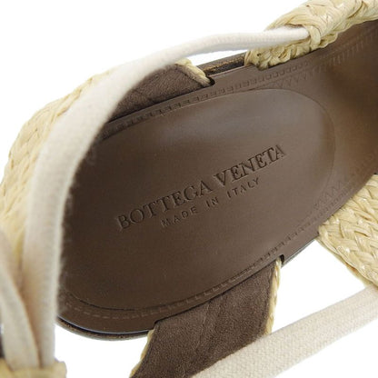 Unused Bottega Veneta Current Logo Straw Leather Wedge Sole Sandals 24cm