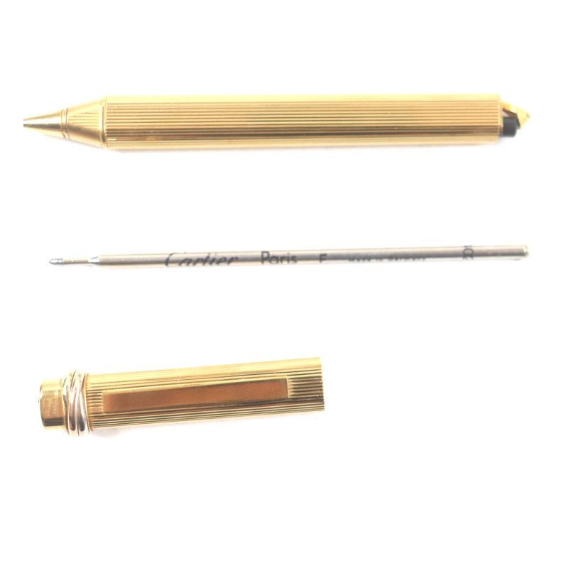  Cartier Vintage Trinity Striped Cap Ballpoint Pen Gold Made In