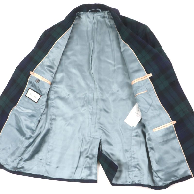 Gucci 421766 100% Wool Emblem Button Checked Single Jacket Tailored Jacket