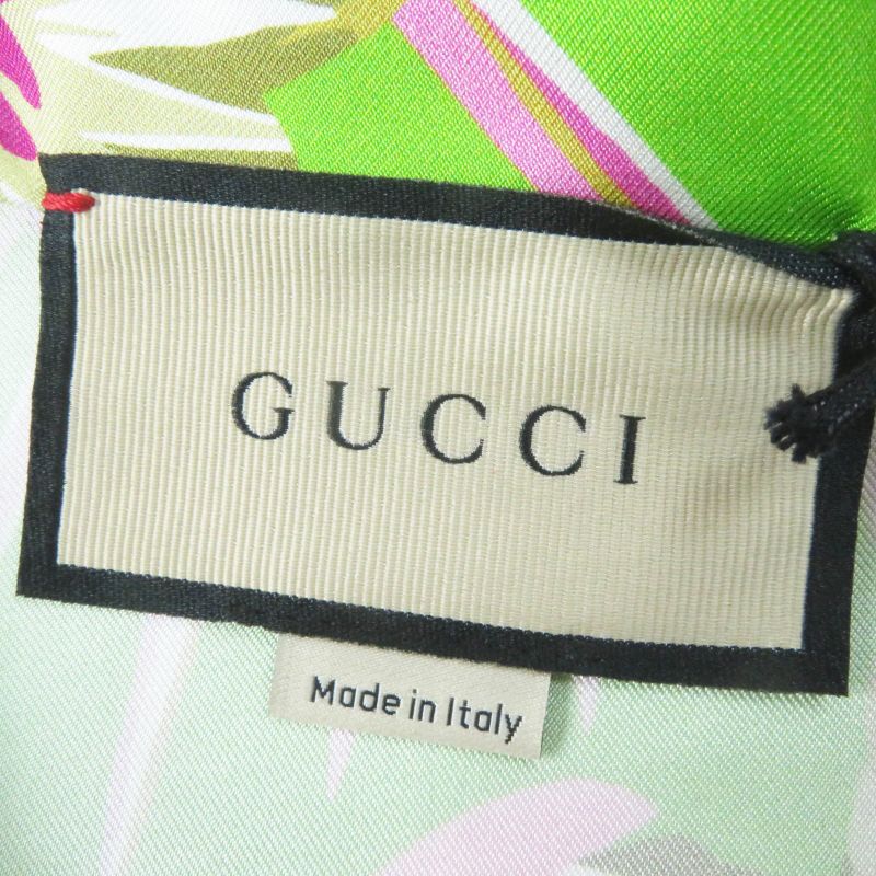 Gucci 22AW 694890 100% Silk Floral Print Short-sleeved Shirt Light Green Pink