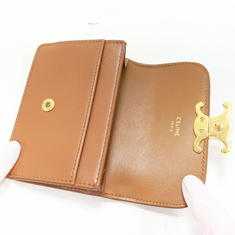 Celine Card Case Business Card Holder With Triomphe Flap Shiny Calfskin Bronze