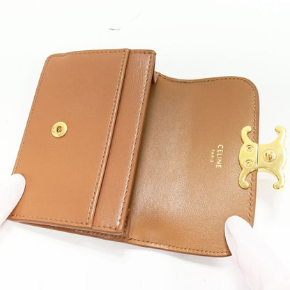 Celine Card Case Business Card Holder With Triomphe Flap Shiny Calfskin Bronze