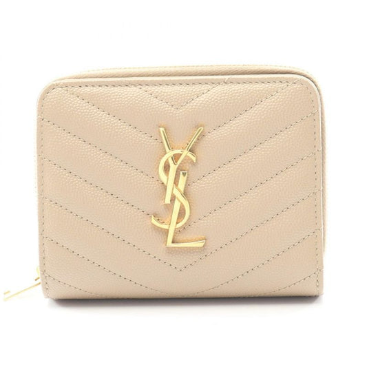 Saint Laurent Paris Bifold Wallet Monogram bow Beige Leather