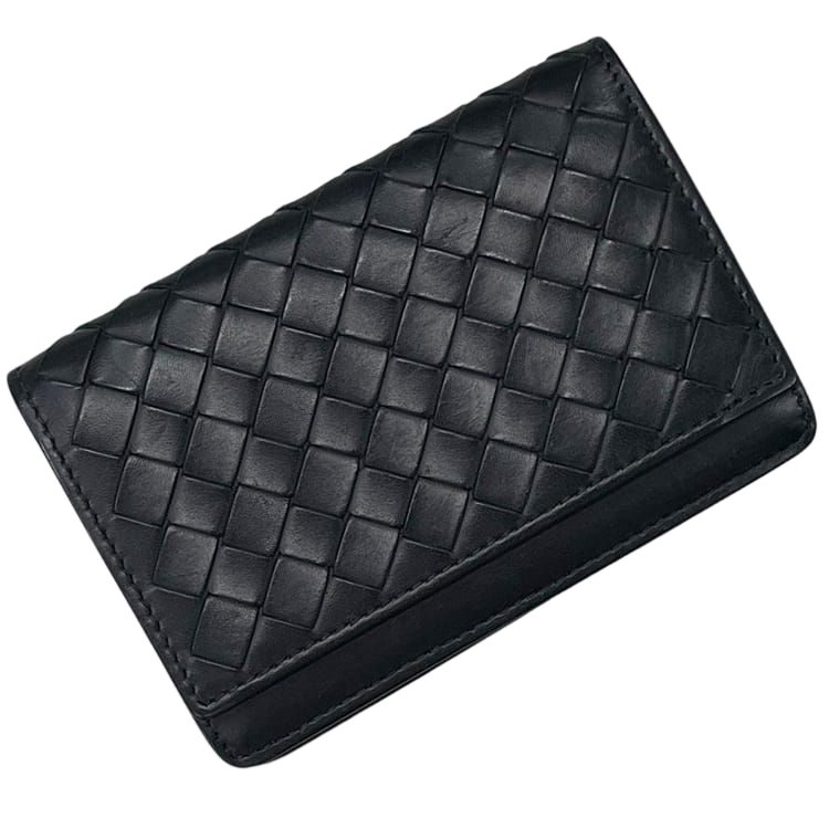 Bottega Veneta Card Case Business Holder Intrecht Leather Black