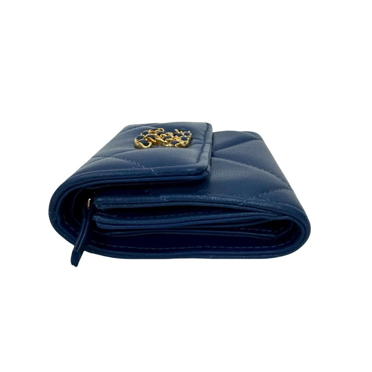 Chanel Quilted CC Logo Lambskin Bifold Wallet Mini Blue — view 4