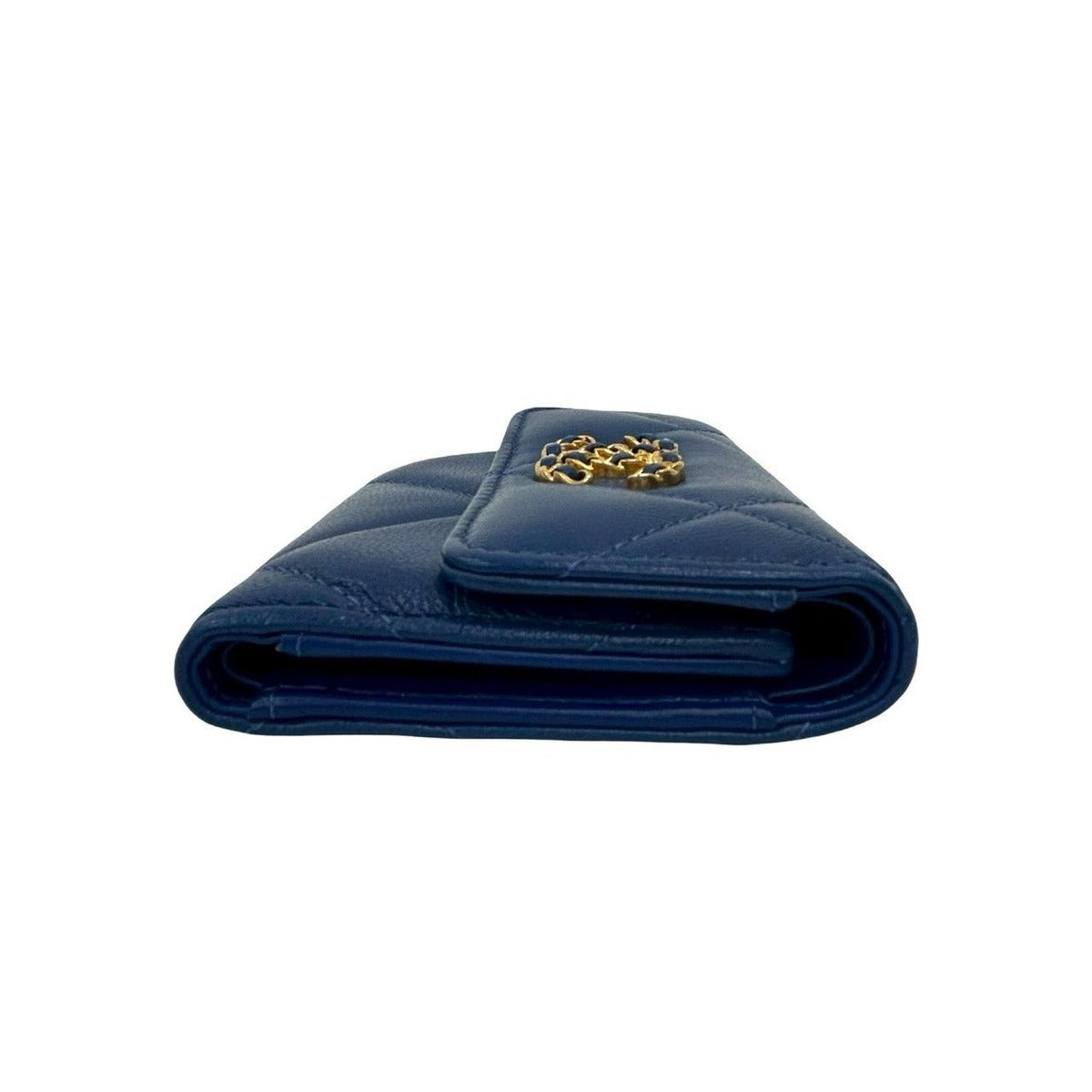 Chanel Quilted CC Logo Lambskin Bifold Wallet Mini Blue — view 5