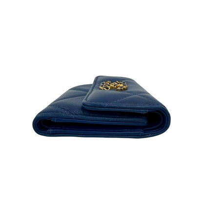 Chanel Quilted CC Logo Lambskin Bifold Wallet Mini Blue — view 5