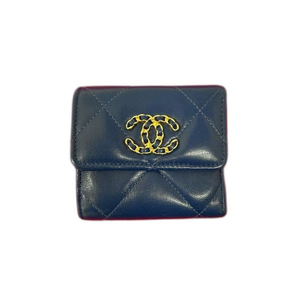 Chanel Quilted CC Logo Lambskin Bifold Wallet Mini Blue