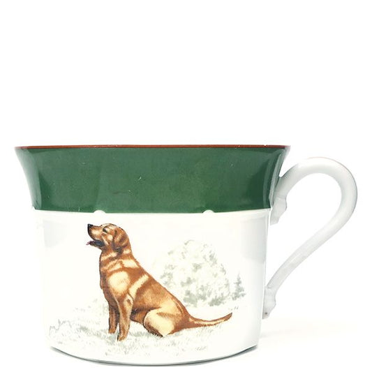 Hermes Tableware Chasse Golden Retriever Soup Cup Porcelain White and Green