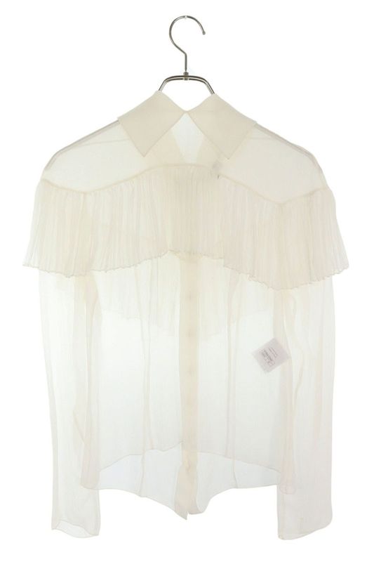 Chanel 21AW P71100v40206 Frilled Silk Sheer Blouse Women 36