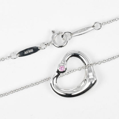 Tiffany & Co Open Heart 925 Silver And Pink Sapphire Ladies 3.5g Necklace