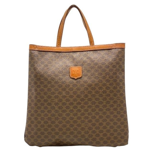 Celine Macadam Pattern Tote Handbag Leather Brown Men Women