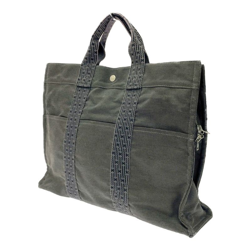 Hermes 100951m Canvas Her Line Tote MM Gray 391186 Tote Bag