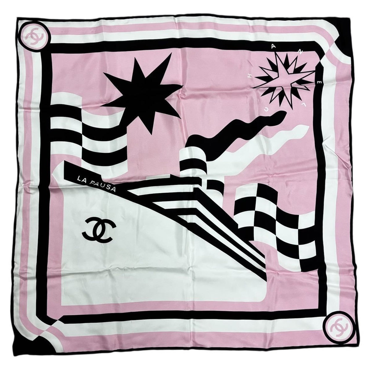 Chanel Large Scarf CC Logo Silk Pink