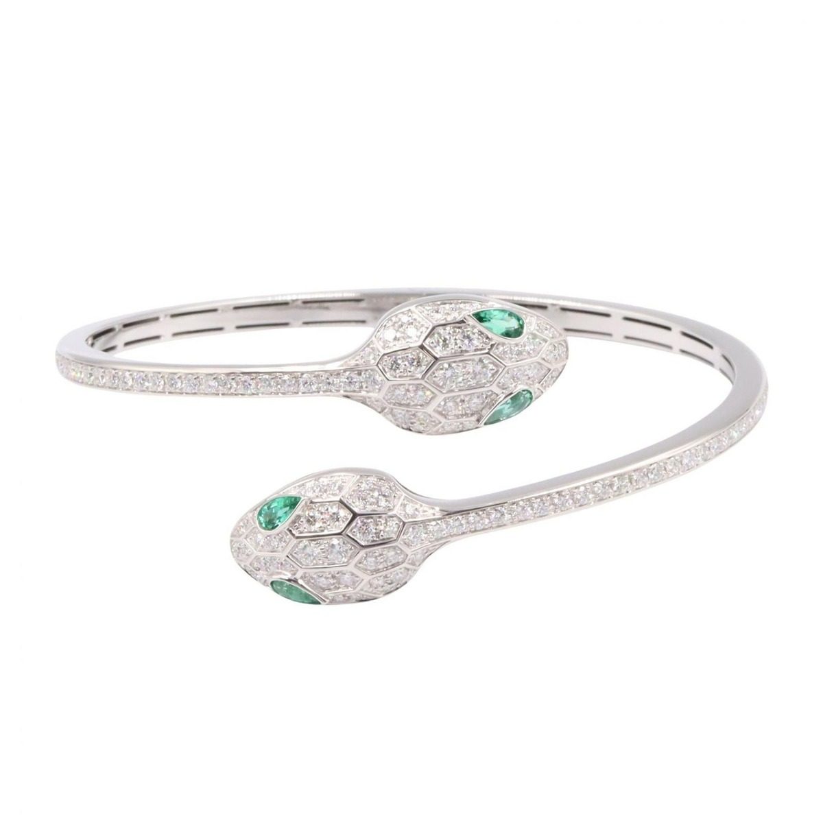 Bvlgari Bracelet Serpenti Sedutto Ri Emerald Diamond 17 cm 18k White Gold