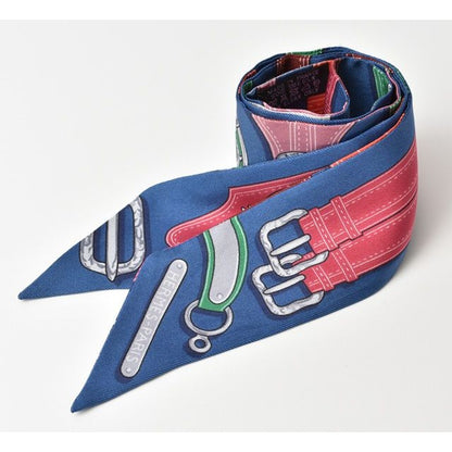Hermes Twirly Scarf Belt Motif Blue Multi