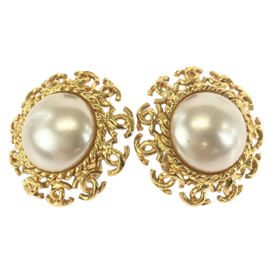 Chanel Vintage Coco Mark Gold Plated Earrings 95 A Engraved Ladies 504796