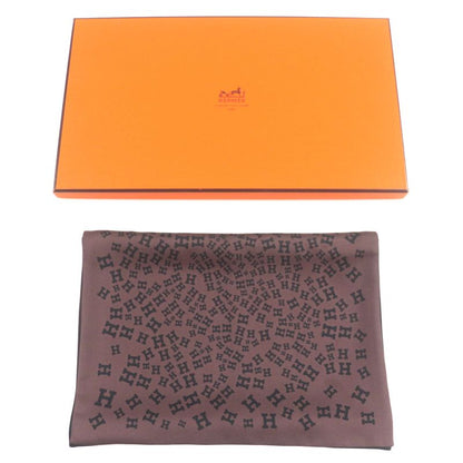 Hermes 100% Silk Logo All Over Reversible Scarf Scarf Brown Black With Box