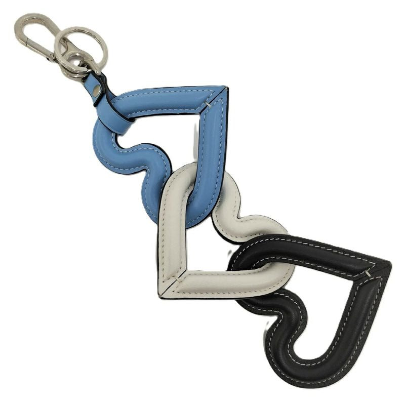 Loewe Triple Heart Charm Key Ring Leather Metal Blue White Black