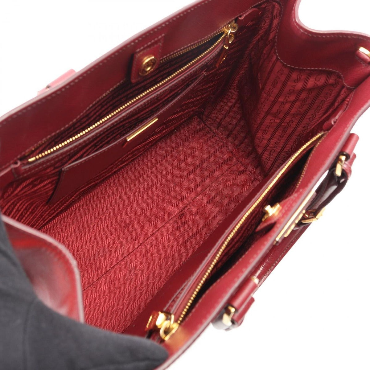 Prada Handbag Triangle Logo Red Saffiano Leather 2-Way Tote — view 3