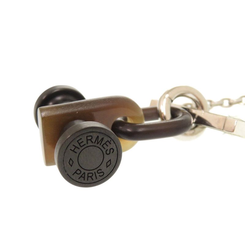 Hermes Mobil H Metal Buffalo Horn Silver Necklace Pendant 1081 Hermes Men's