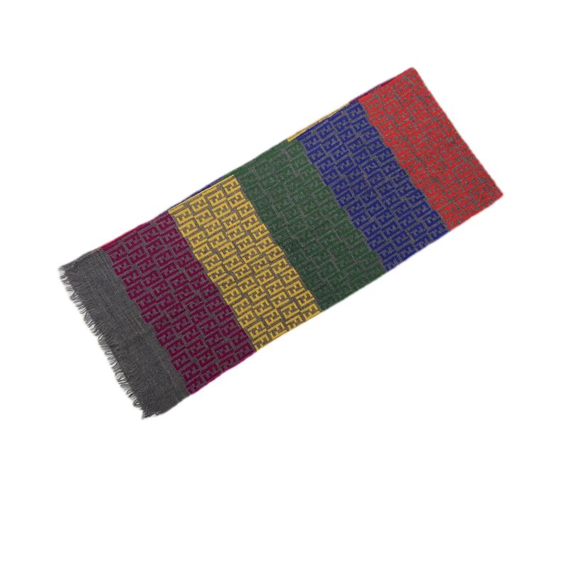 Fendi Zucca Multicolor Wool Scarf With Fringe