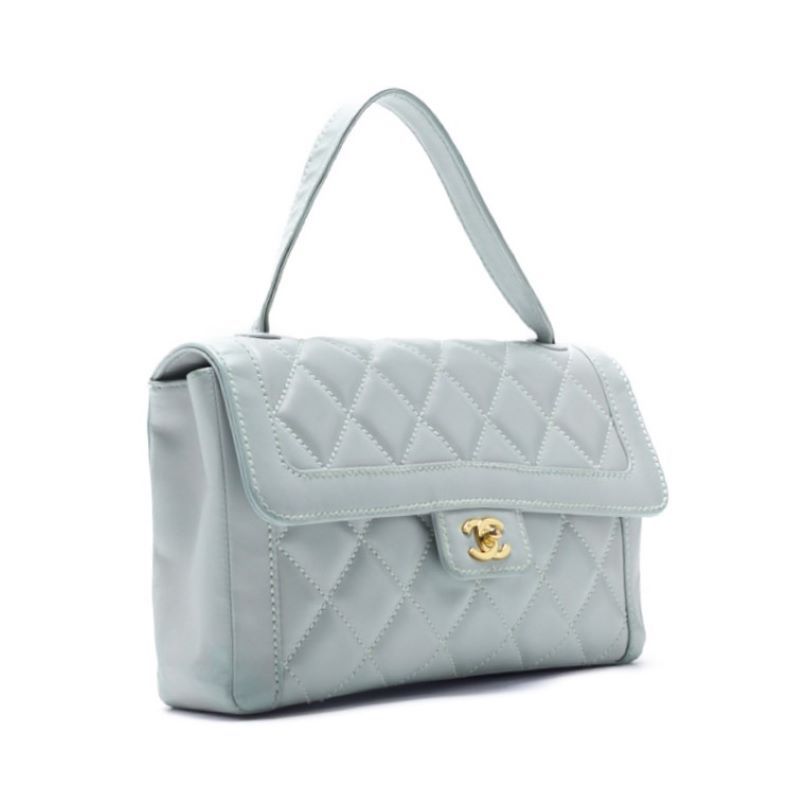 Chanel Wild Stitch Matelasse Handbag Lambskin Light Blue With Gold Hardware