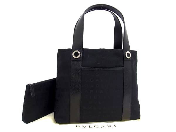 Bvlgari Logomania Canvas With Pouch Handbag Tote Women Men Black Fr4961