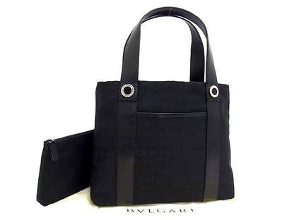 Bvlgari Logomania Canvas With Pouch Handbag Tote Women Men Black Fr4961
