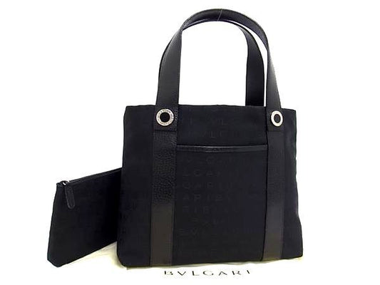 Bvlgari Logomania Canvas With Pouch Handbag Tote Women Men Black Fr4961