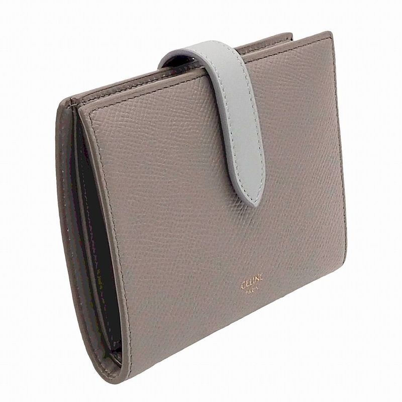 Celine Medium Strap Wallet Calfskin Pebble Glaze Mineral Blue Bicolor Wallet