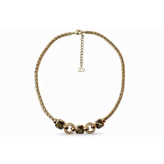 Christian Dior Necklace Vintage Rhinestone Green