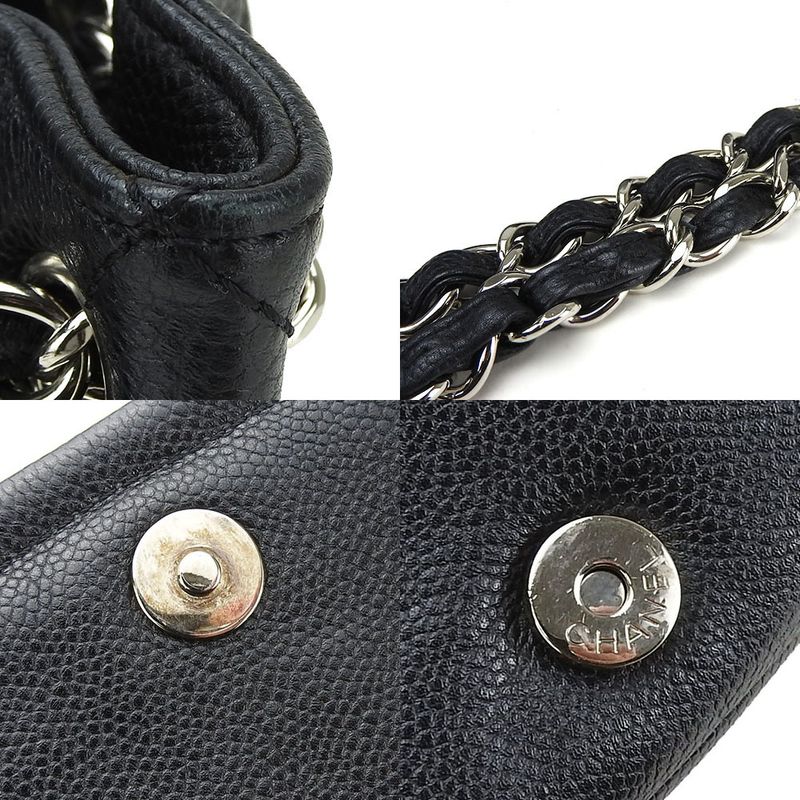 Chanel Shoulder Bag Chain Shoulder Caviar Skin Black Silver Hardware Coco Mark