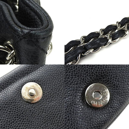 Chanel Shoulder Bag Chain Shoulder Caviar Skin Black Silver Hardware Coco Mark