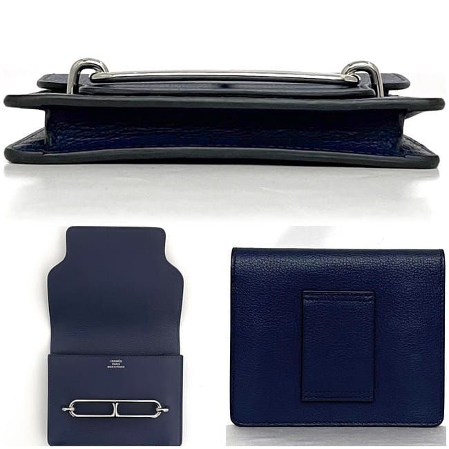 Hermes Wallet Luli Slim Wallet Navy Silver Hardware Excellent Condition Leather