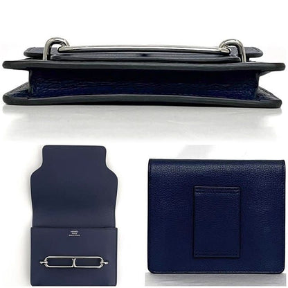 Hermes Wallet Luli Slim Wallet Navy Silver Hardware Excellent Condition Leather