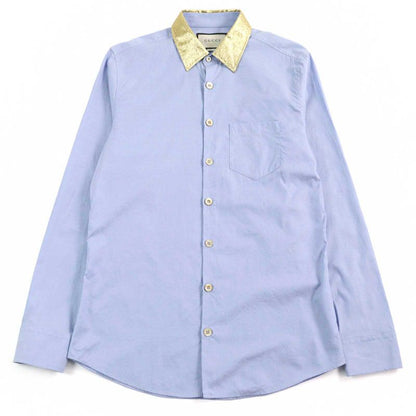 Gucci 521946 100% Cotton Logo Button Collar Silk Long Sleeves Blue Gold 41/16