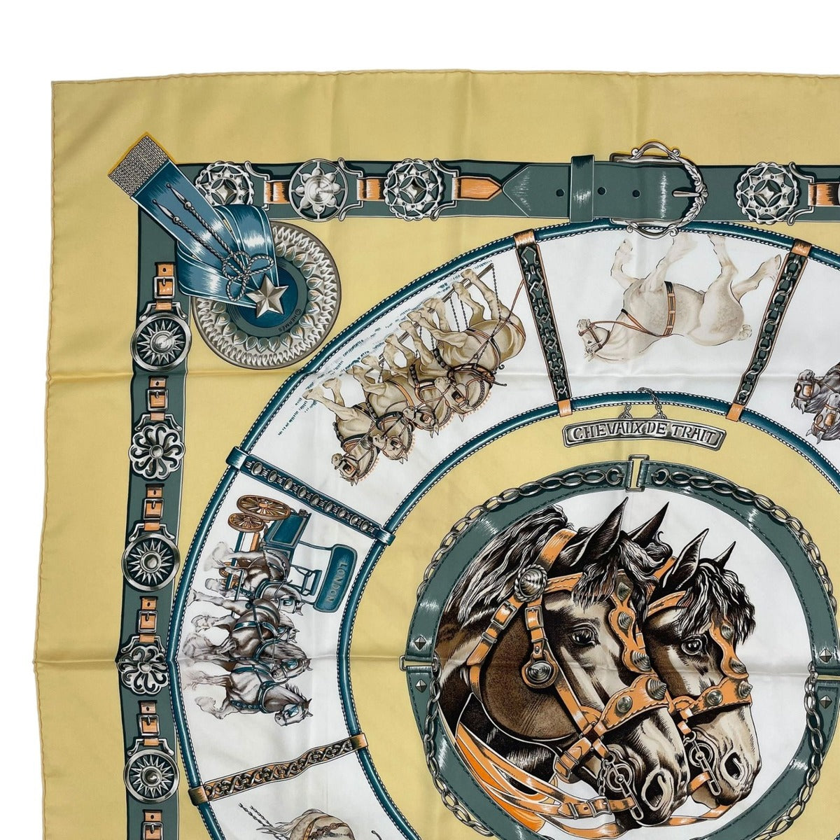 Hermes Scarf Silk Carre 90 Chevaux de Trait Yellow — view 2