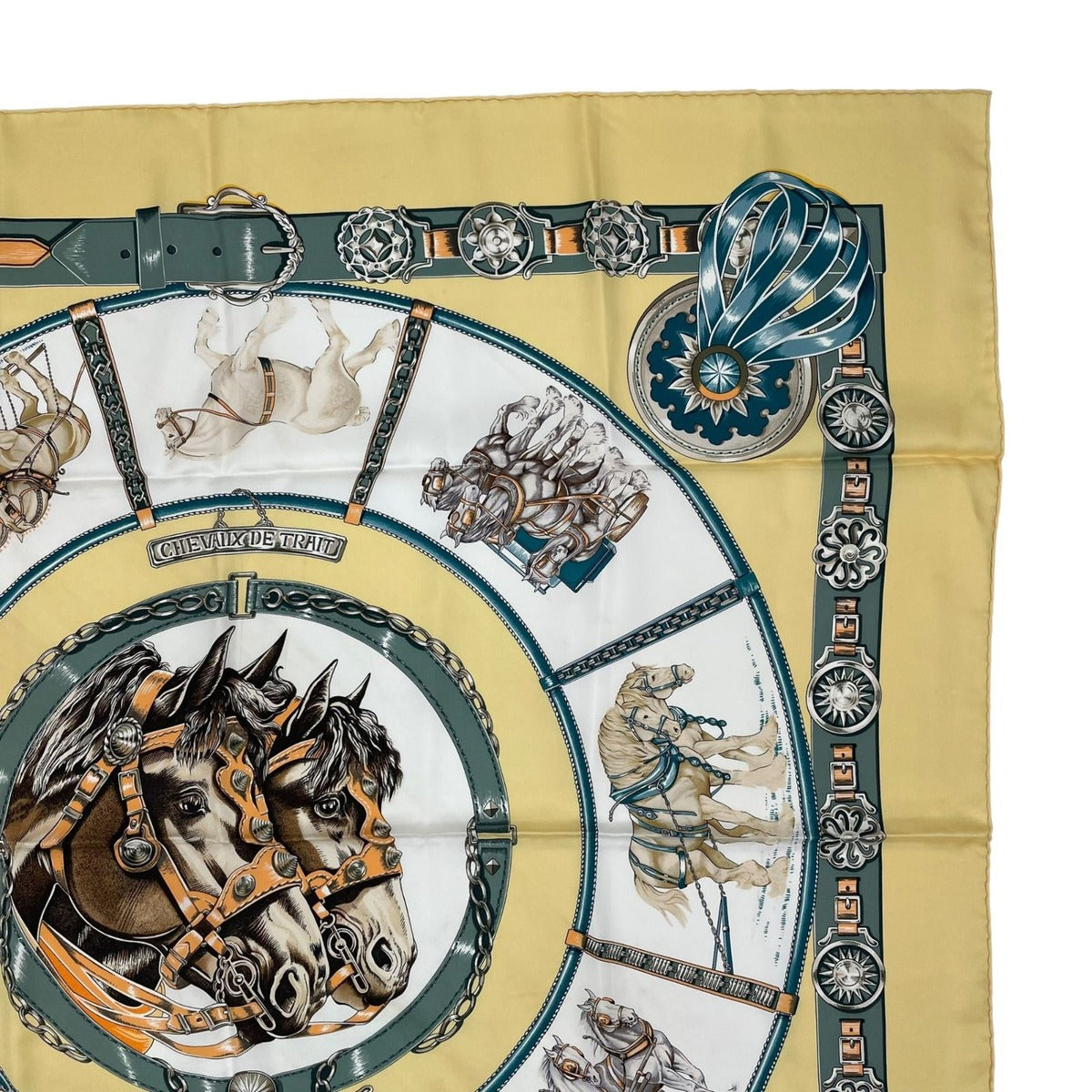 Hermes Scarf Silk Carre 90 Chevaux de Trait Yellow — view 3