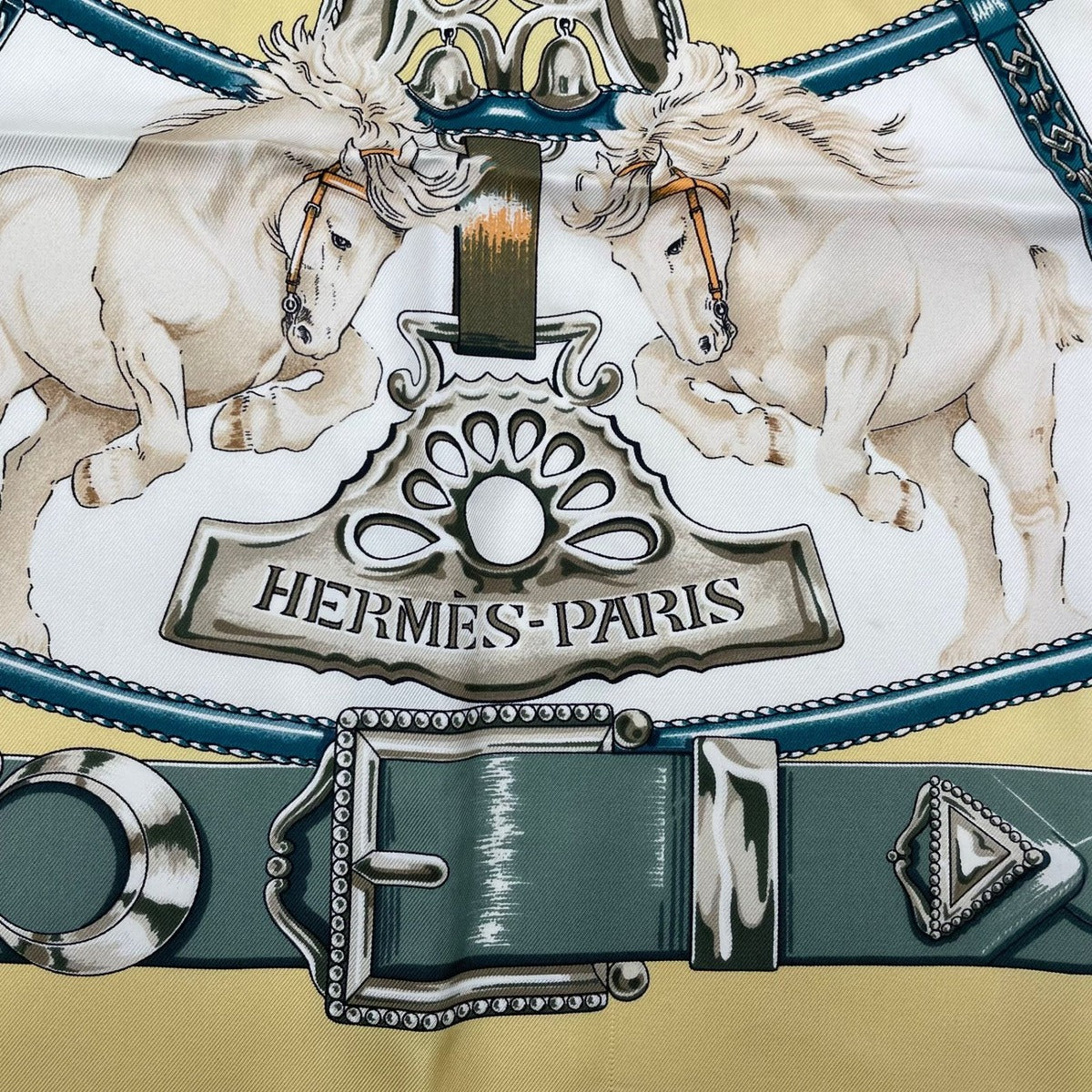 Hermes Scarf Silk Carre 90 Chevaux de Trait Yellow — view 6