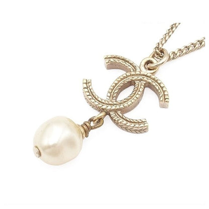 Chanel Necklace Gold Metal Costume Pearl CC Logo