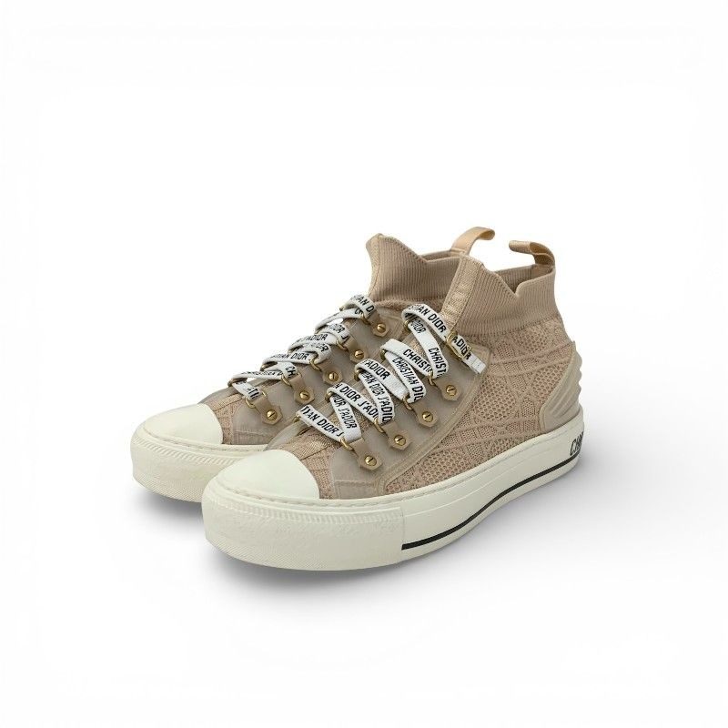 Dior Walkndior Sneakers Shoes Knit Rubber Pink Beige Logo High Cut