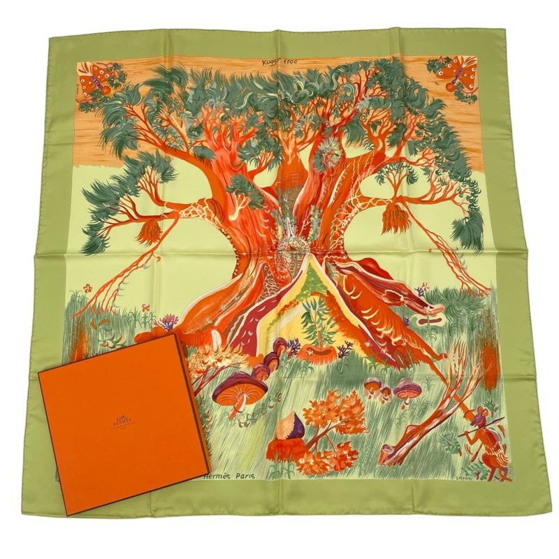 Hermes Scarf Carre 90 Kuggor Tree Fashion Silk Green Box
