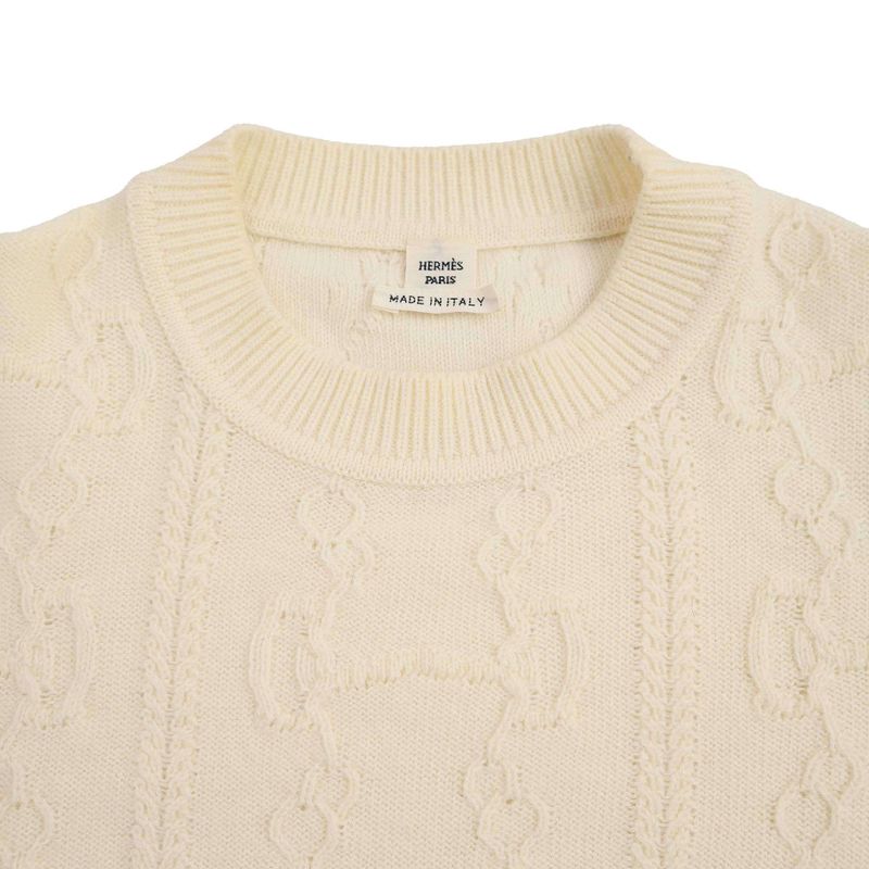 Hermes 22aw Morning Stroll Wool and Cashmere Cable Pullover Knit 2h2666d6 Ivory